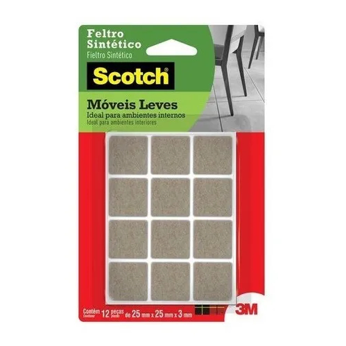 Feltro Adesivo Quadrado P/ Móveis Cadeira Sofá 25mm 12 Peças