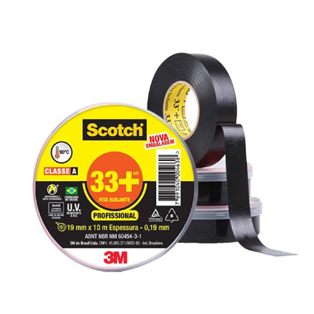 Fita Isolante 3m Scotch 33+ 19mm X 20 Metros Suporta 105°c