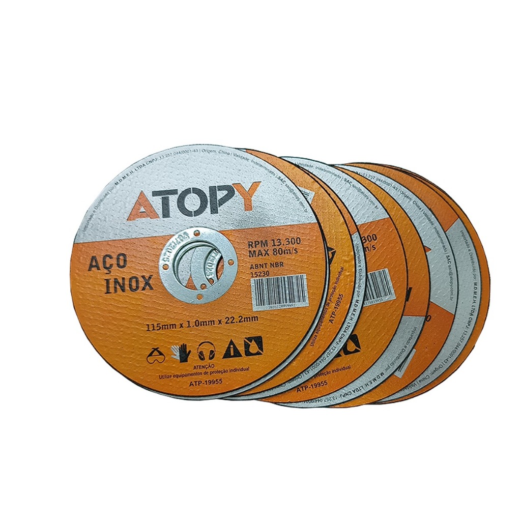 Kit 10 Discos De Corte Fino Aço Inox 115x1.0x22.2mm