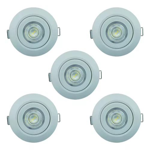 Kit 5 Spot Led Redondo Embutir 7w Luz Branco 6500k Frio