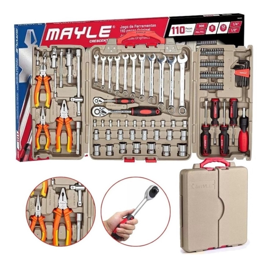 Kit Jogo Ferramentas Com 110 Peças Aço Cromo Vanadio 110002e