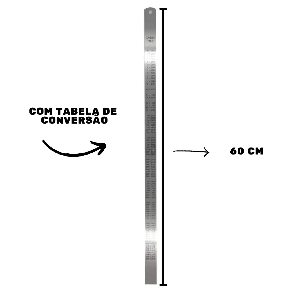Régua 60 Cm Aço Inox Engenheiro Marceneiro Artesanato